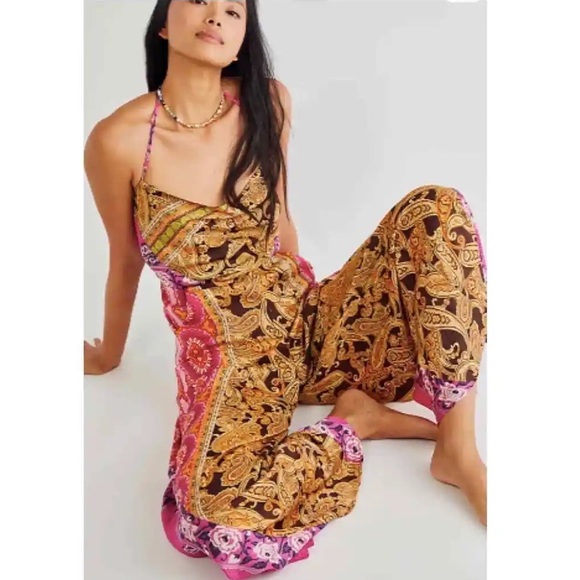 Free People Miranda Floral Printed Jumpsuit In Jewel Combo Size XS - Picture 2 of 4